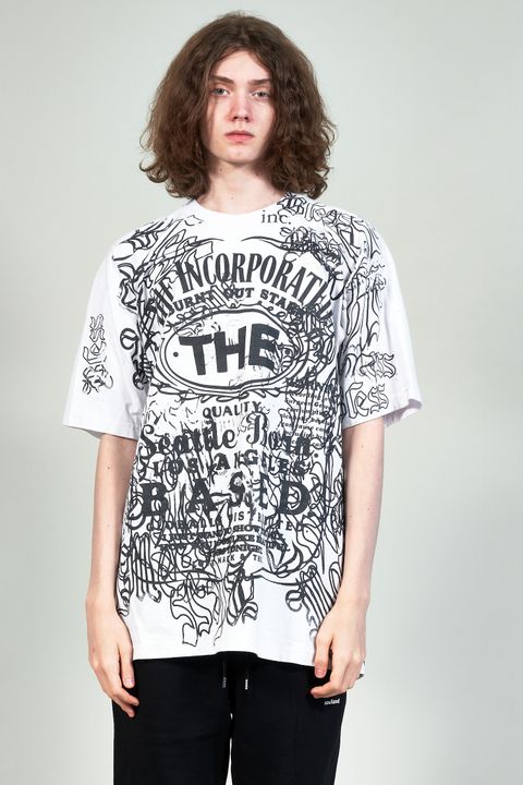 "TEST T" グラフィックプリント 半袖Tシャツ ホワイト×ブラック (one and only)
