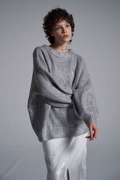 グリッタープリントニットプルオーバー シルバー
