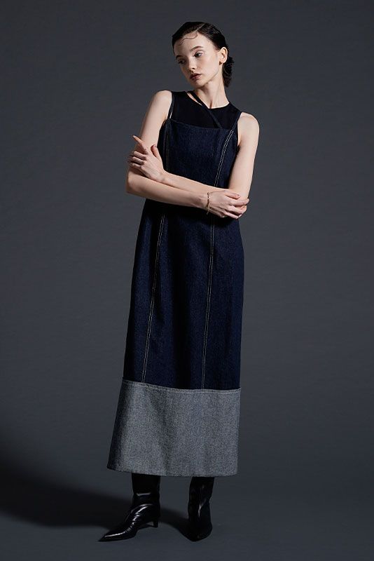 ロールアップ デニム キャミワンピース INDIGO