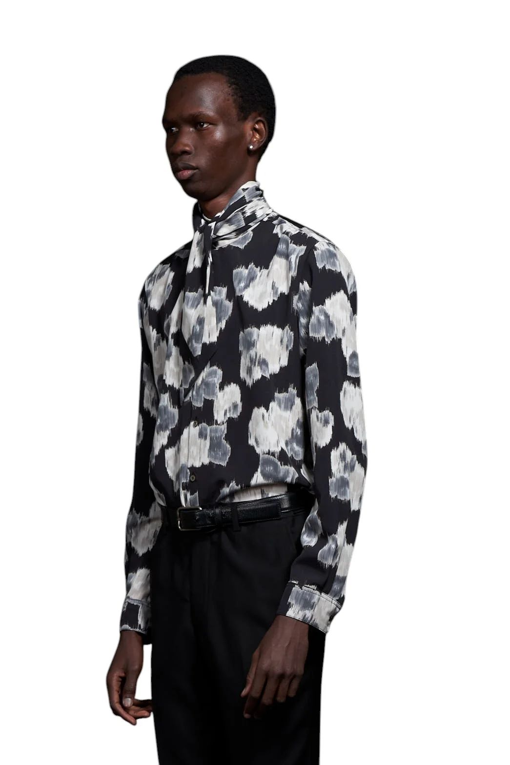 Pixel Flower Print Ribbon Shirt ピクセルフラワーリボンシャツ
