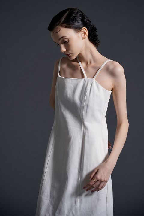 ロールアップ デニム キャミワンピース WHITE
