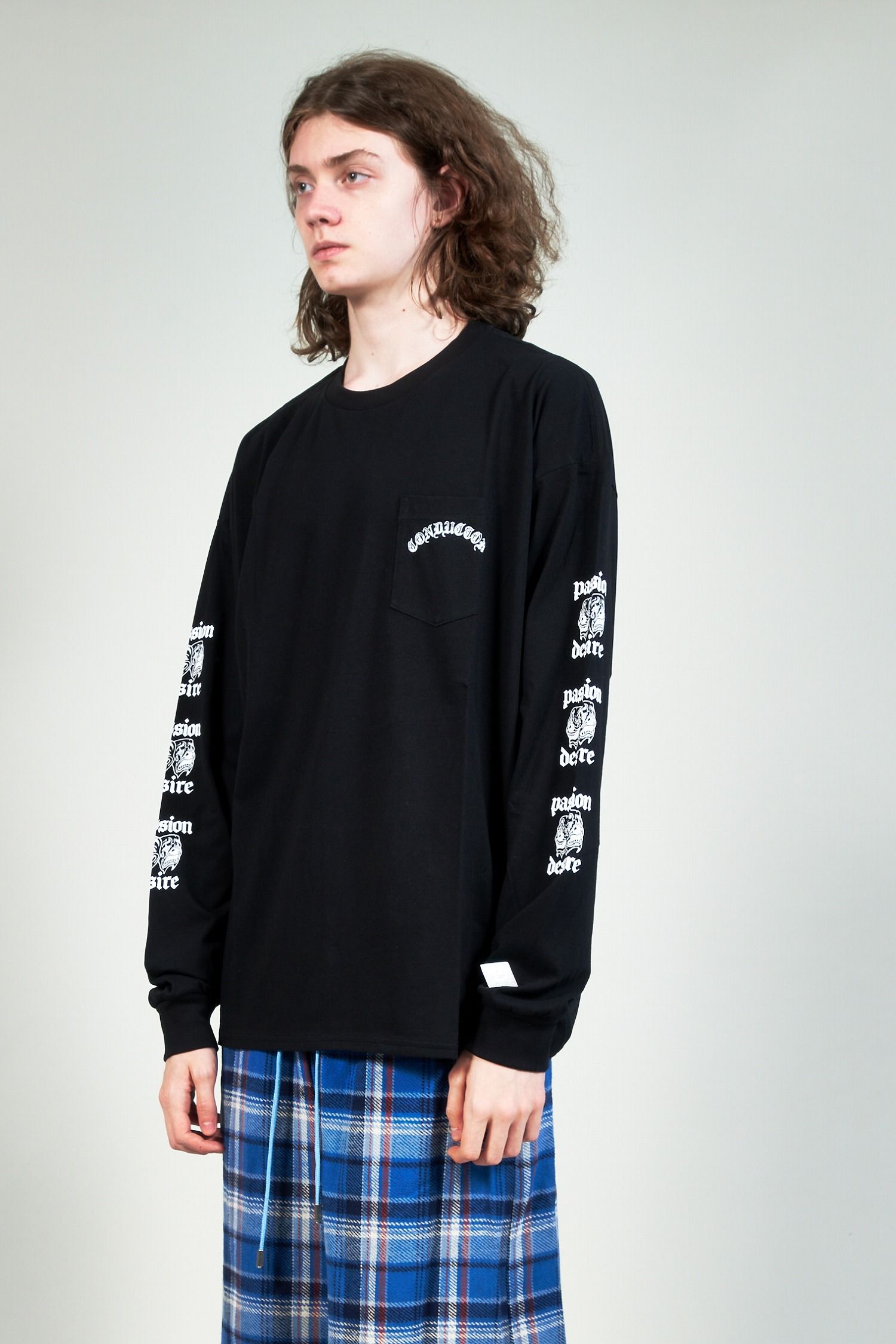 グラフィックプリント 2FACE 長袖Tシャツ ブラック