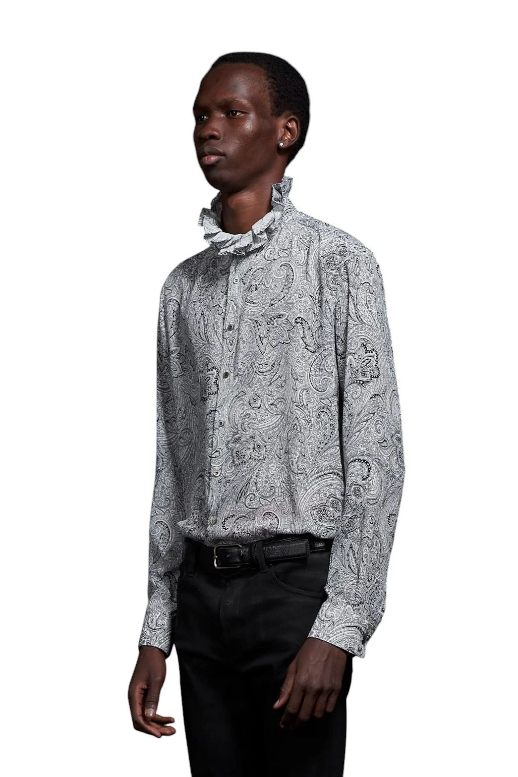 Matte Paisley Hi Neck Frill Shirt マットペイズリーハイネックフリルネックシャツ