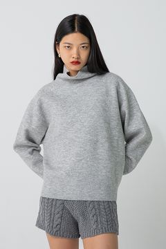ダブルフェイス ハイネック ニット プルオーバー グレー