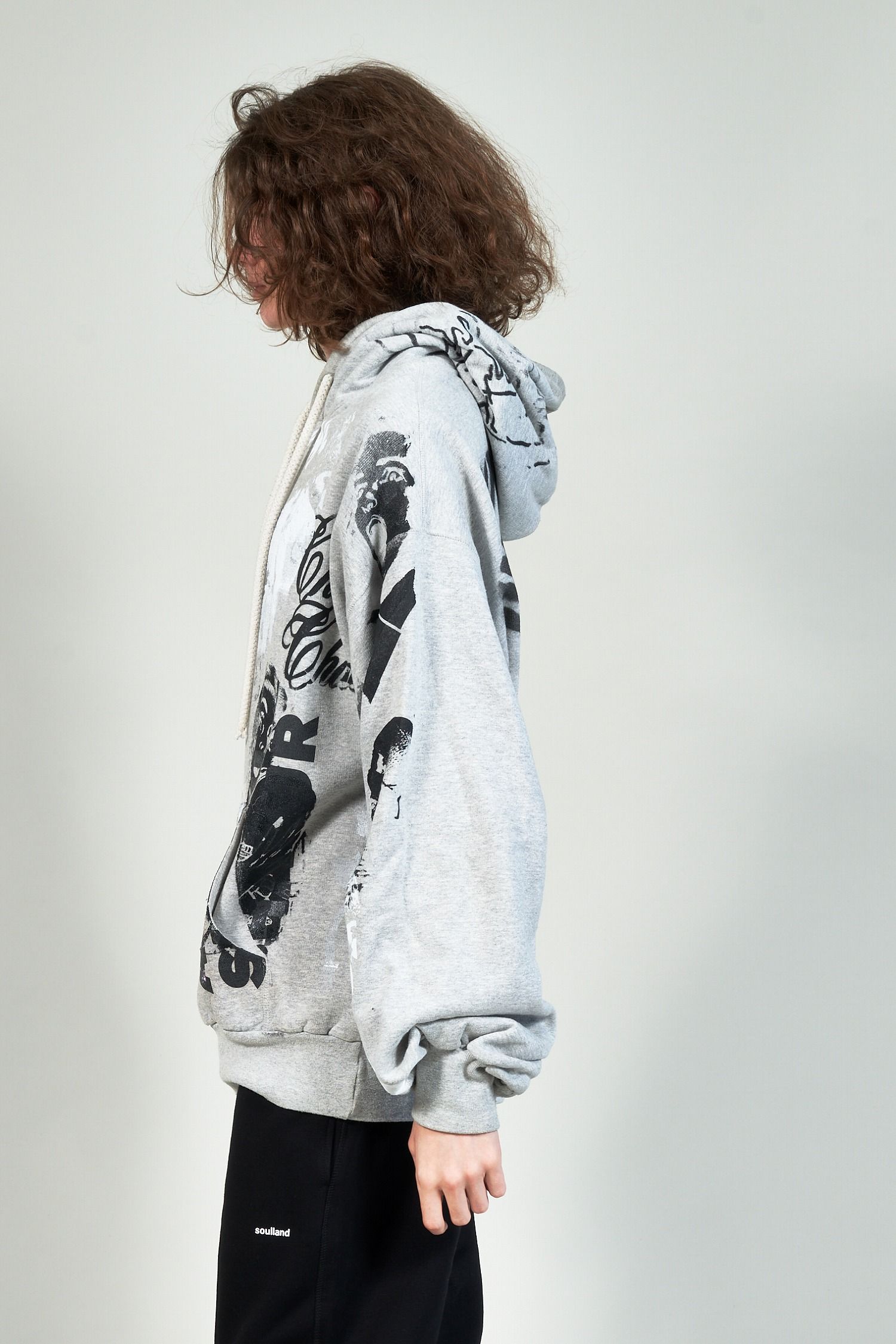 "TEST HOODY" グラフィックプリントパーカー グレー (one and only)