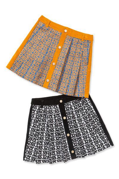 フロントプリーツ プリント スカート ブラック