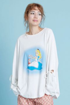 Disney × little sunny bite コラボ アリス・イン・ワンダーランド プリント長袖Tシャツ ホワイト