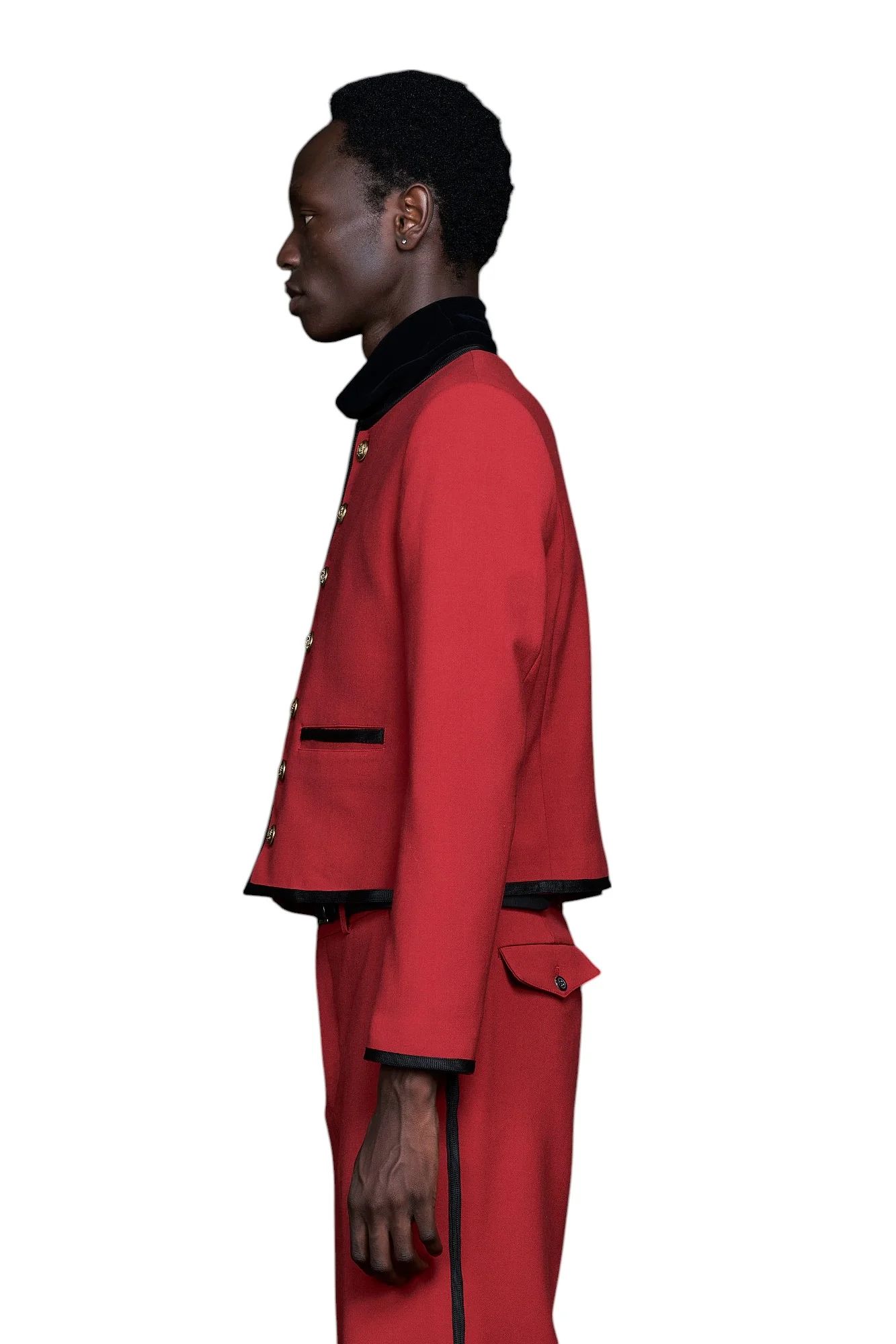 No Collar Cropped Bellboy JK RED