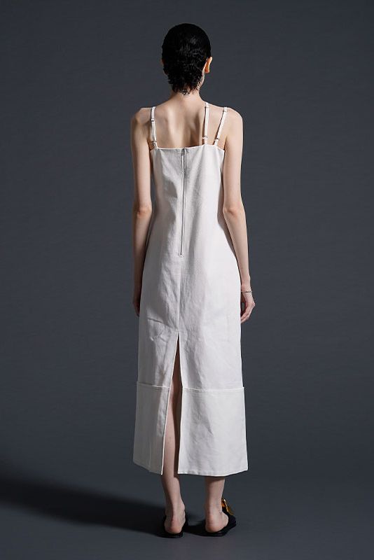 ロールアップ デニム キャミワンピース WHITE