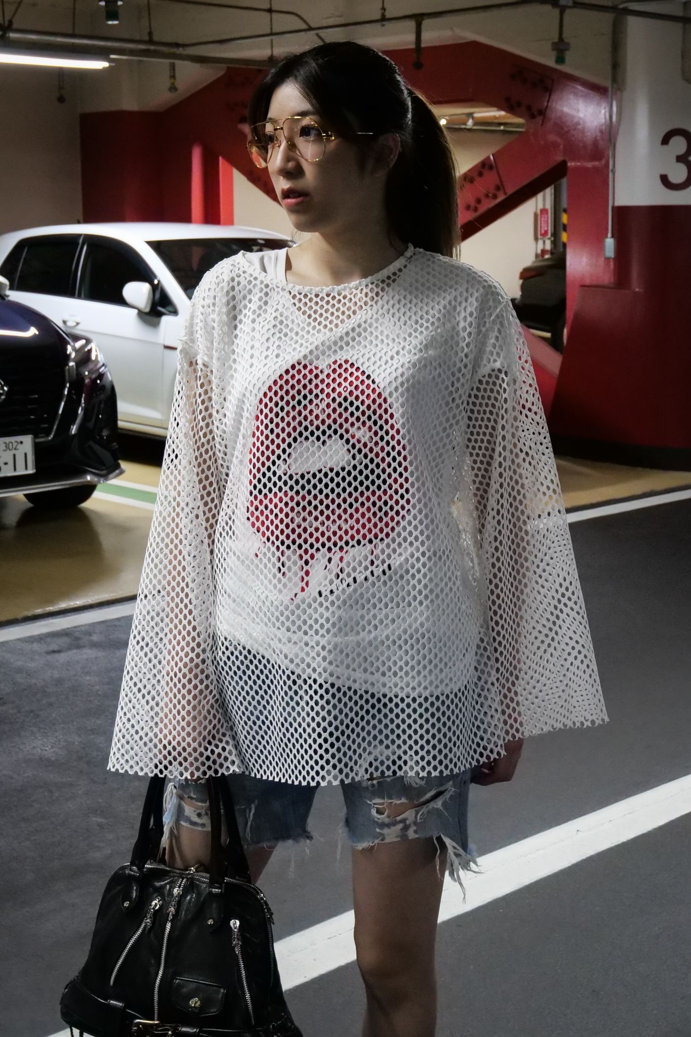 【MECRE】タック ワイドパンツ ＆ ボックス メッシュ プルオーバー
