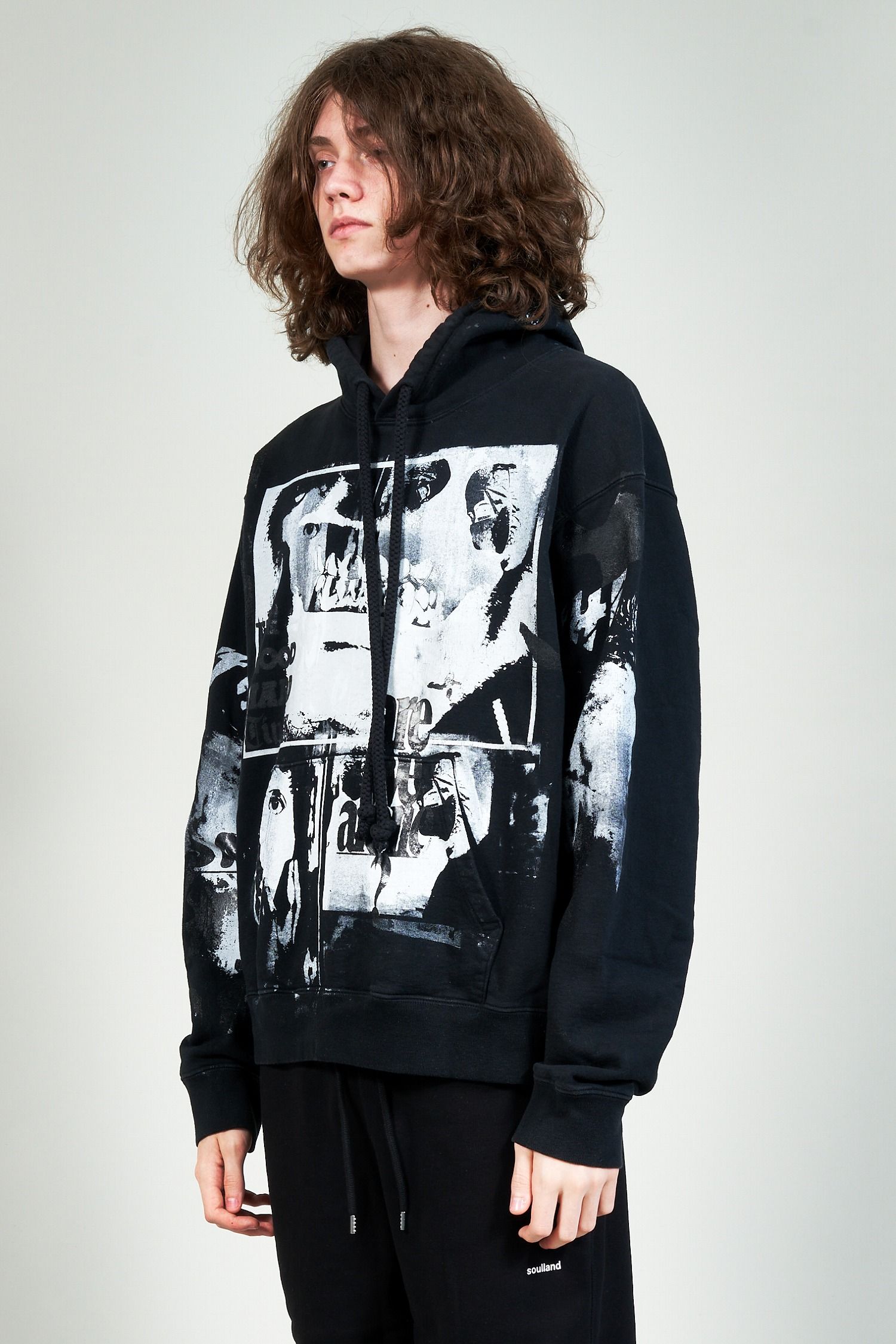 "TEST HOODY" グラフィックプリントパーカー ブラック (one and only)