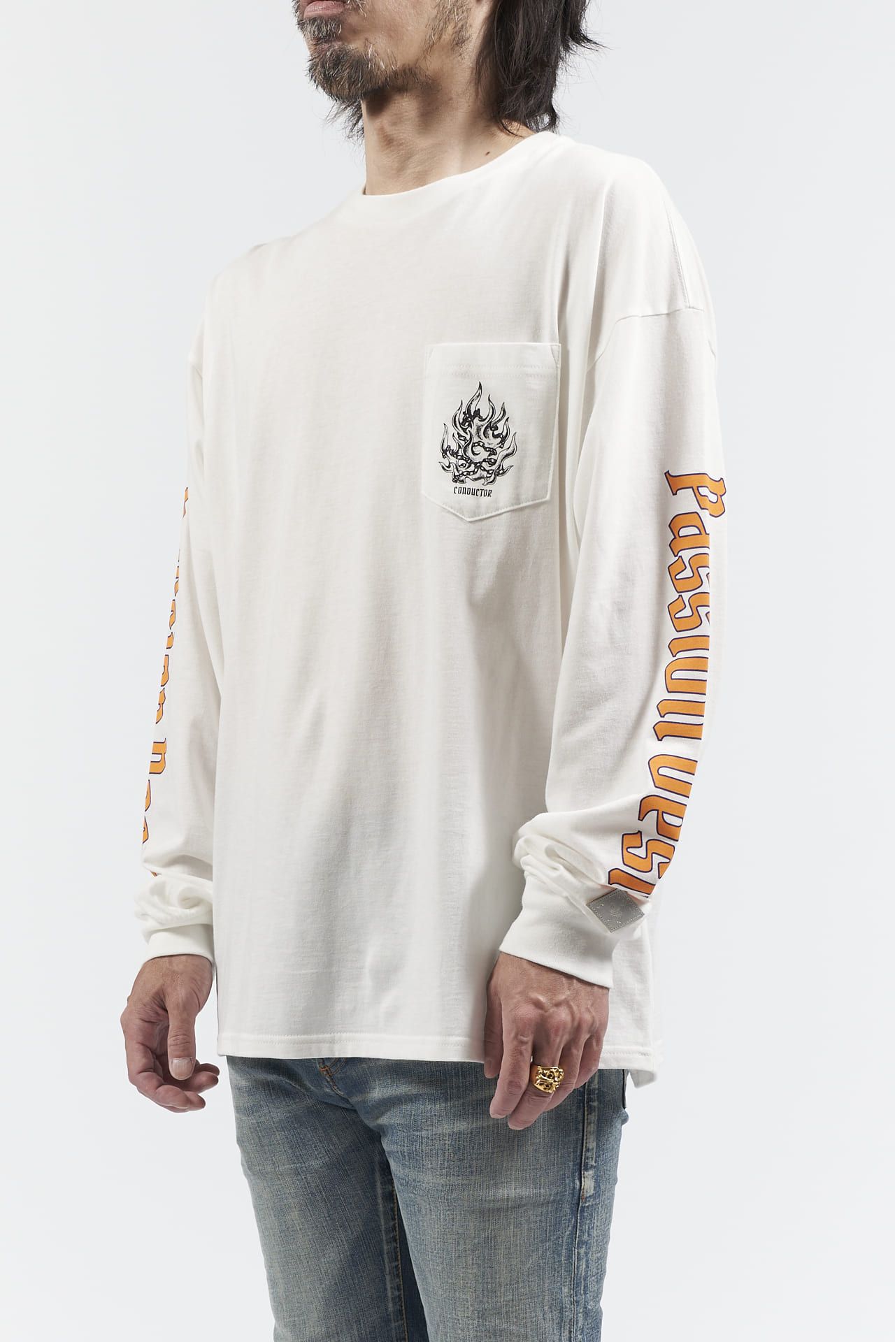 コットン L/S Tシャツ CHAIN ホワイト