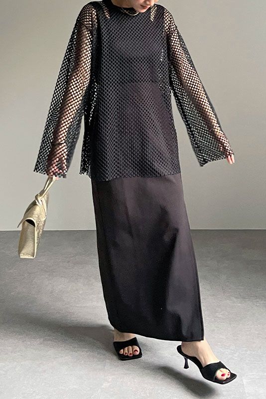 ボックスシルエット メッシュ プルオーバー BLACK
