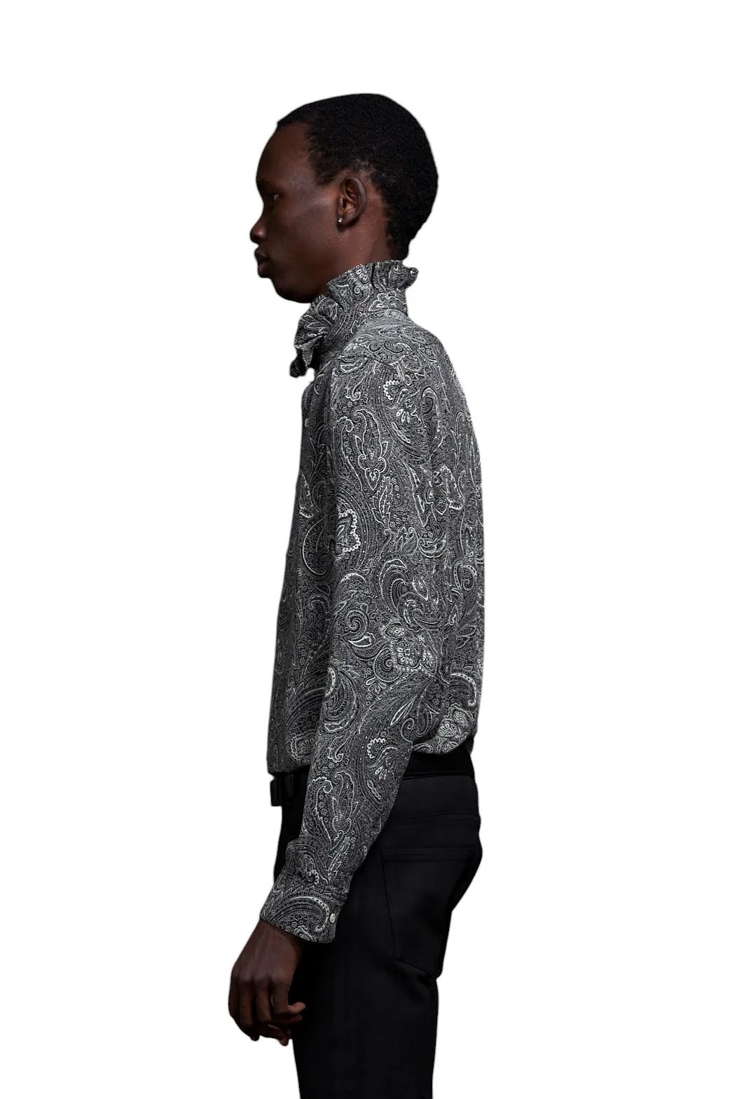 Matte Paisley Hi Neck Frill Shirt マットペイズリーハイネックフリルネックシャツ