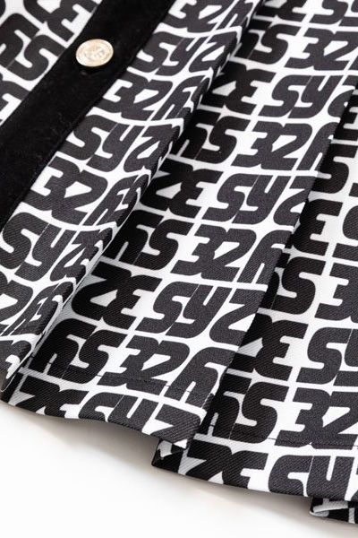 フロントプリーツ プリント スカート ブラック