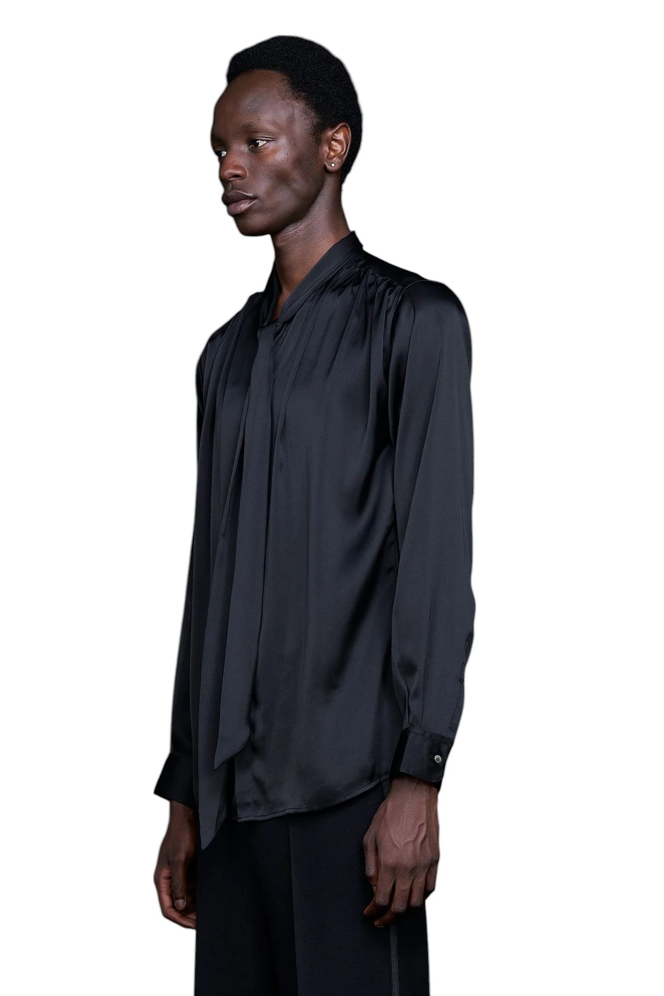 Vintage Satin Gather Ribbon Shirt ヴィンテージ サテン ギャザー リボンシャツ