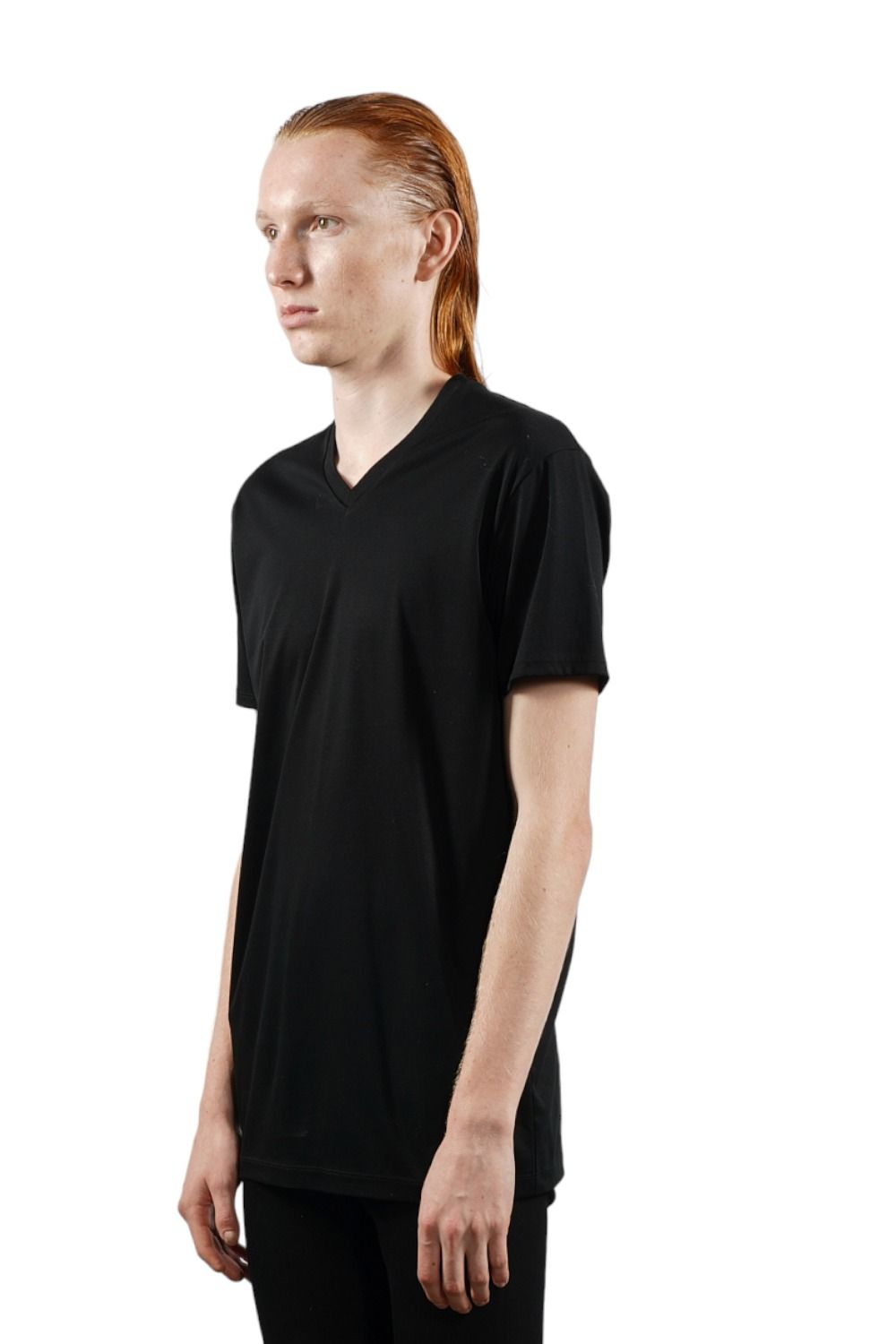 シルケットスムースVネックTシャツ BLACK