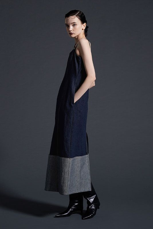 ロールアップ デニム キャミワンピース INDIGO