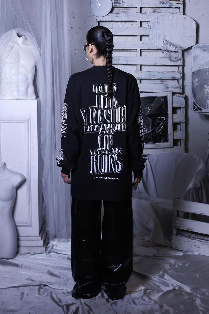 THE PAINTED プリント 長袖 Tシャツ ブラック