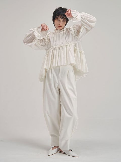 ヘムタックスクイーズパンツ ホワイト