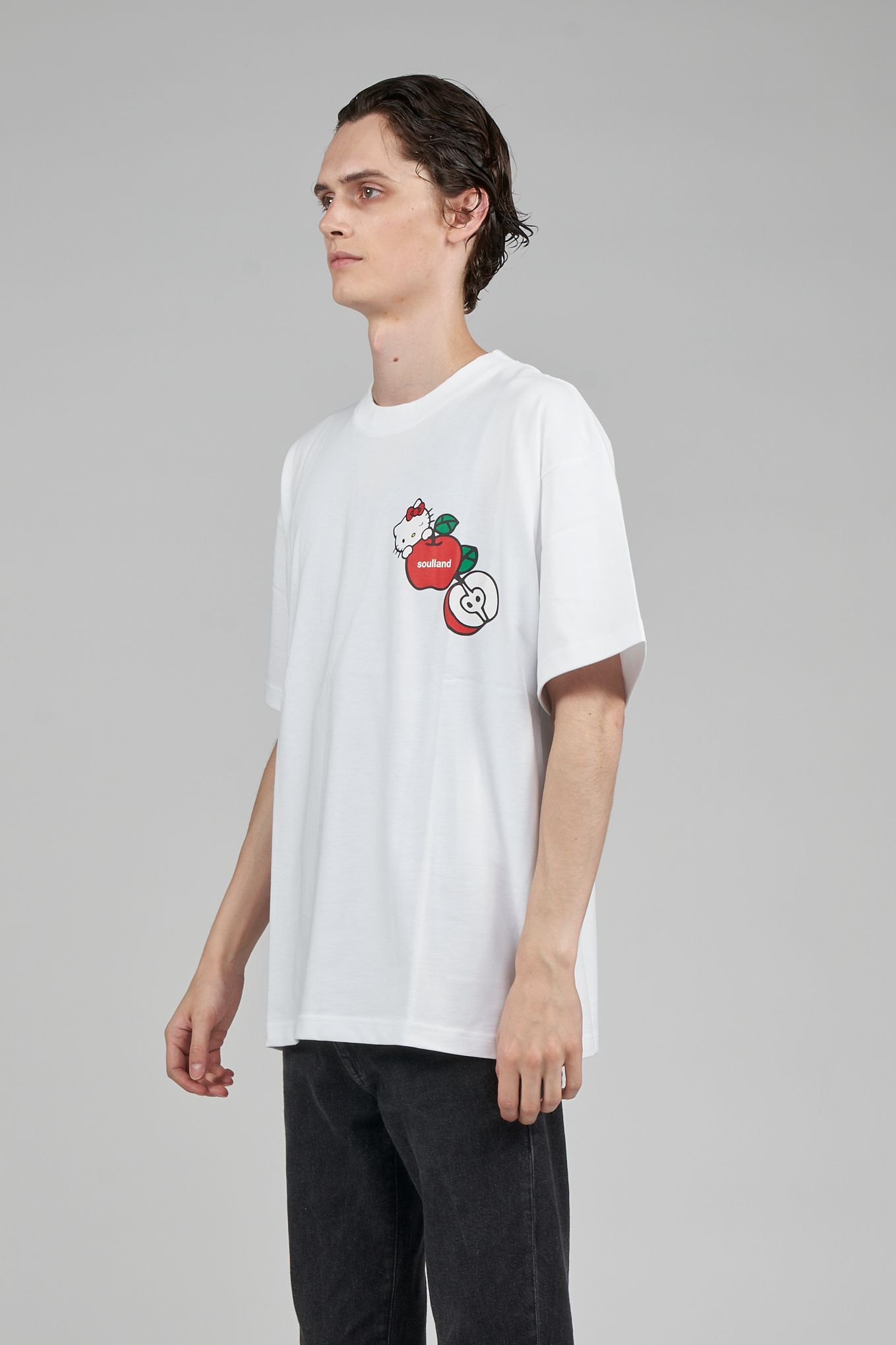 soulland×ハローキティ コラボ アップルプリント 半袖Tシャツ ホワイト