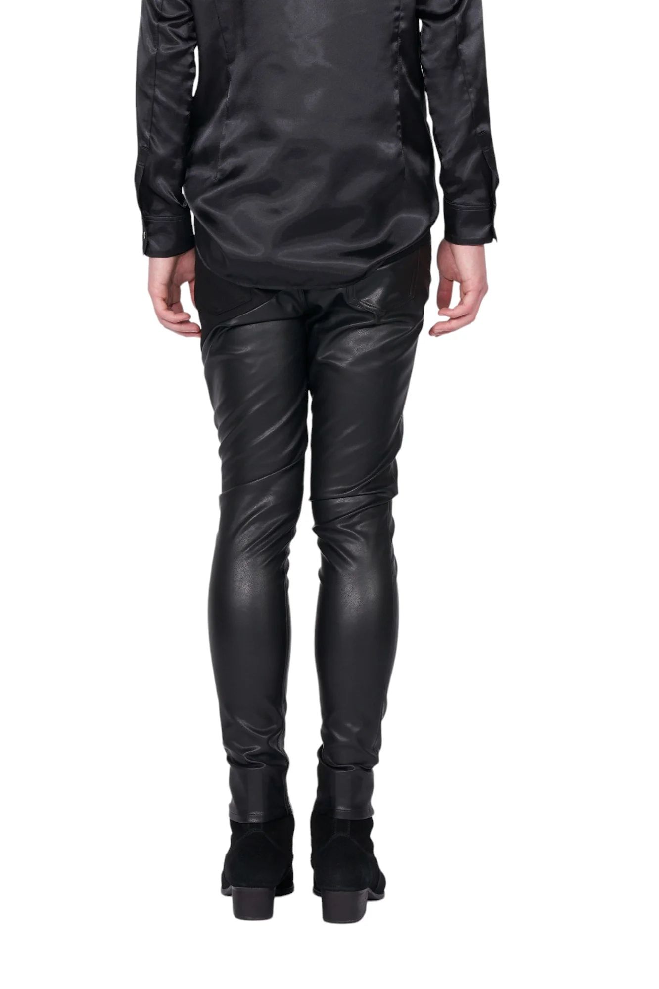 Vegan Leather Combined Denim Pants BLACK DENIM×BLACK ヴィーガンレザーコンバインドデニム