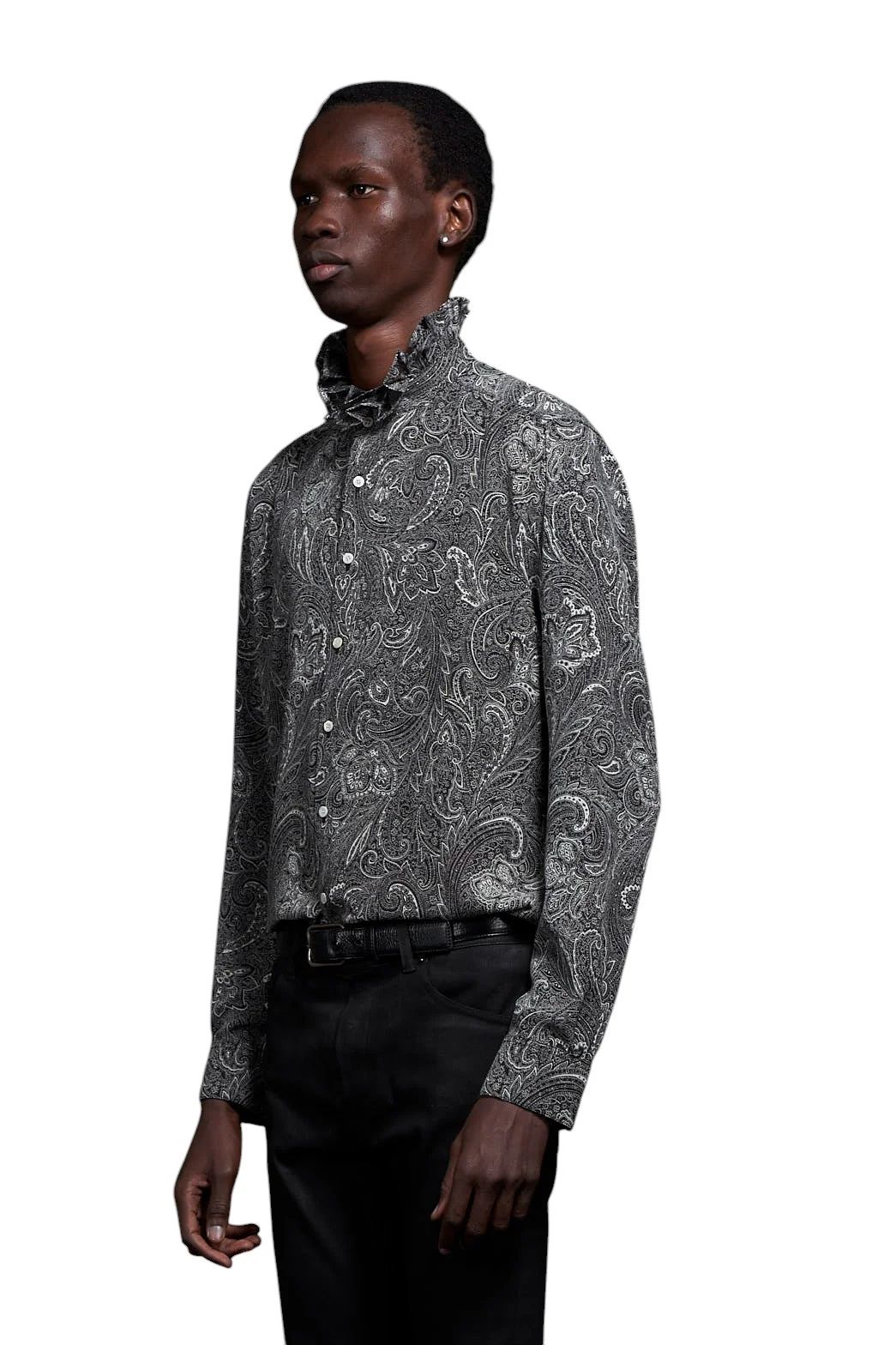 Matte Paisley Hi Neck Frill Shirt マットペイズリーハイネックフリルネックシャツ