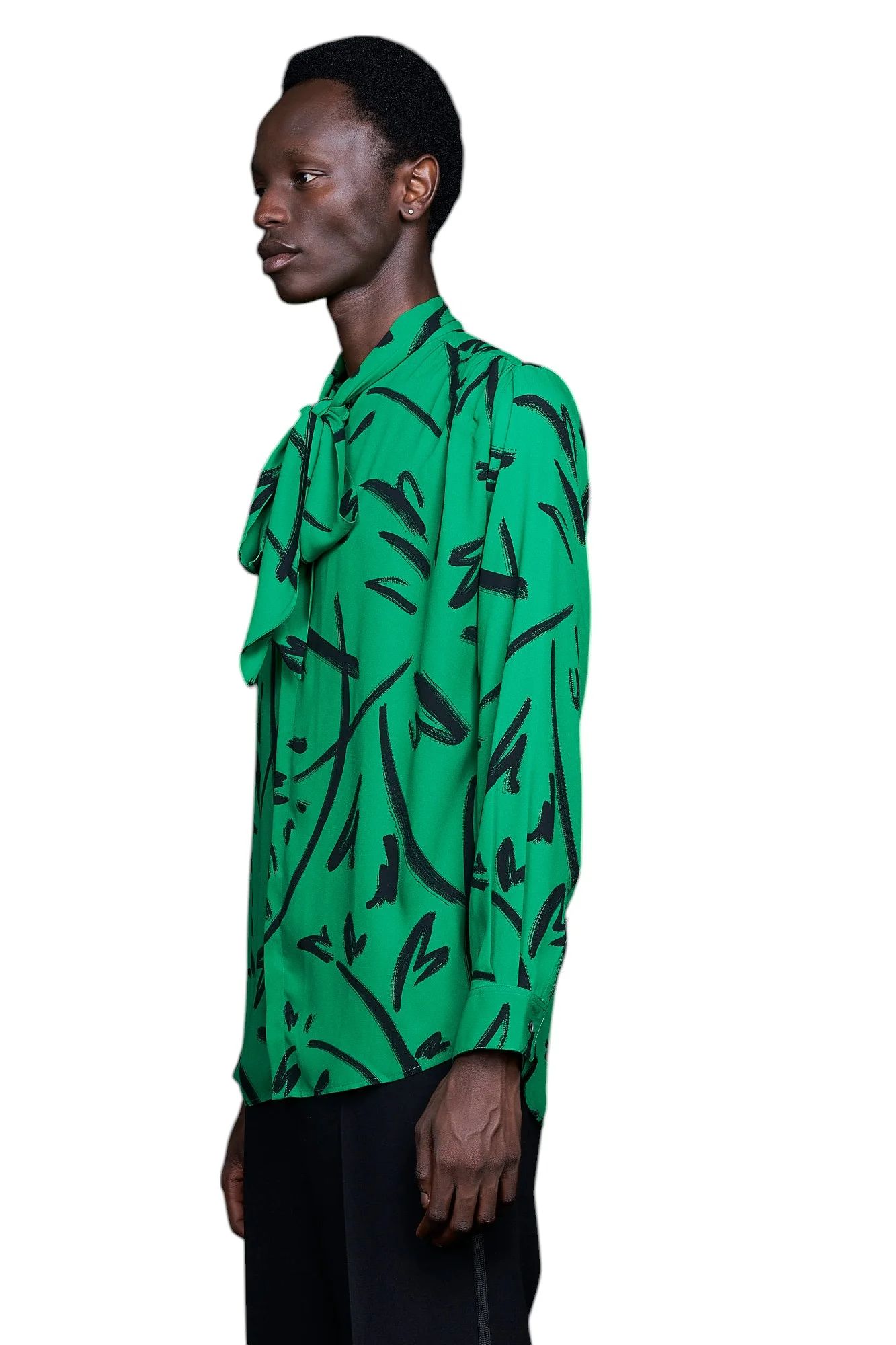 Hand paint Gather Ribbon Shirt GREEN