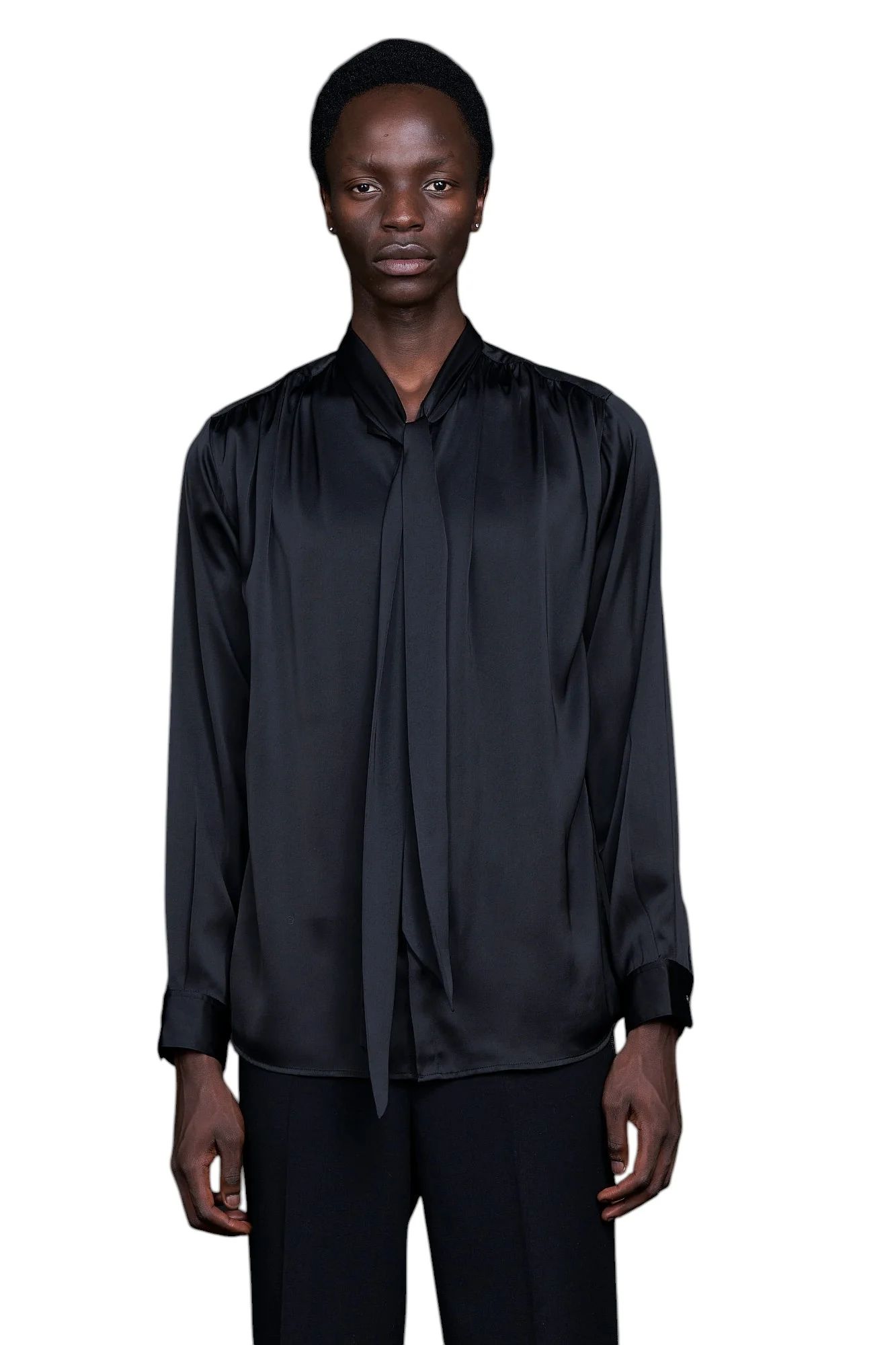 Vintage Satin Gather Ribbon Shirt ヴィンテージ サテン ギャザー リボンシャツ