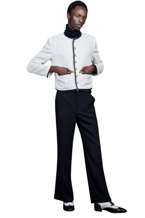 No Collar Cropped Bellboy JK WHITE