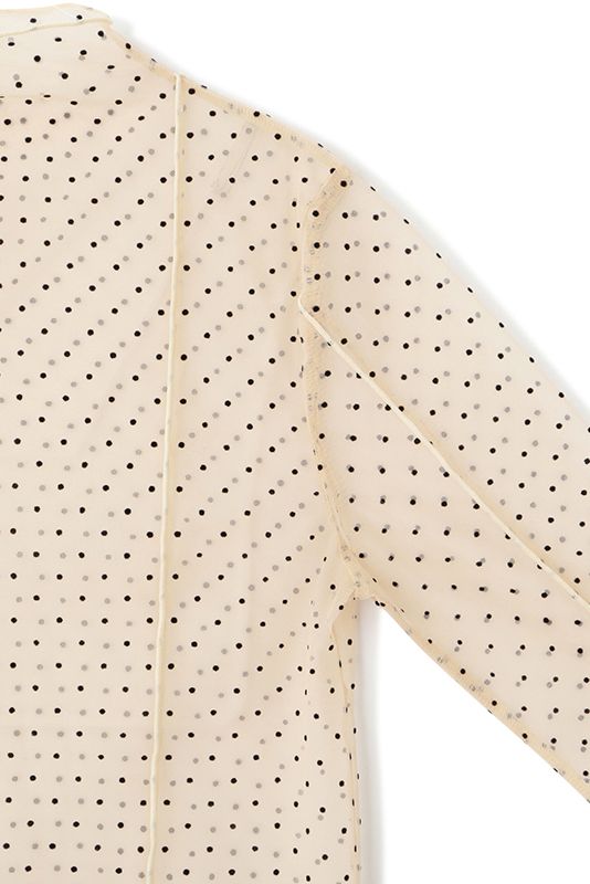 スタンドネック チュール ドット プルオーバー Beige