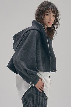 メルトン フーディー ショート ブルゾン グレー