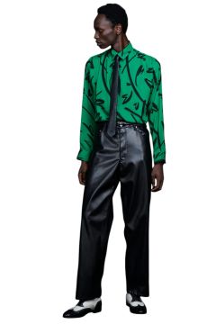 Hand paint Gather Regular Shirt GREEN