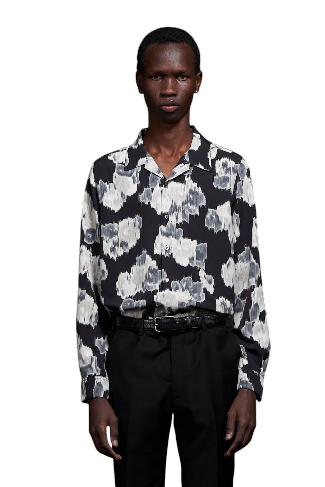 Pixel Flower Print Open Collar Shirt ピクセルフラワーオープンカラーシャツ