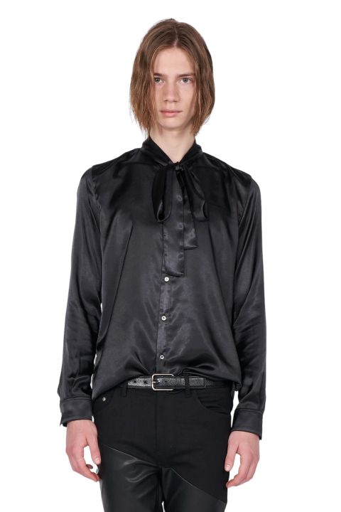 サテン リボン シャツ Satin Ribbon Shirt Black