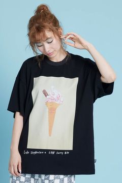 Luke Stephenson(ルーク・ステファンソン) × little sunny bite コラボ アイスクリーム プリント 半袖 Tシャツ ブラック