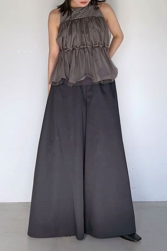 ワイドレッグ ツイルパンツ