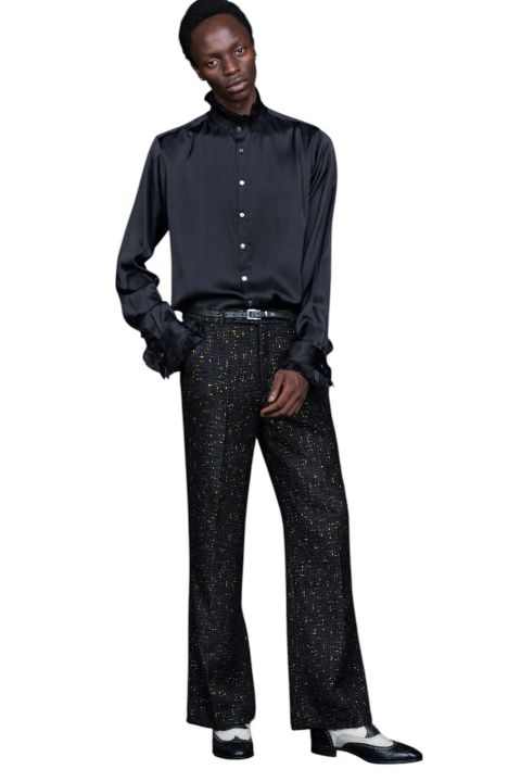 80’ semi wide leg Slacks BLACK×GOLD