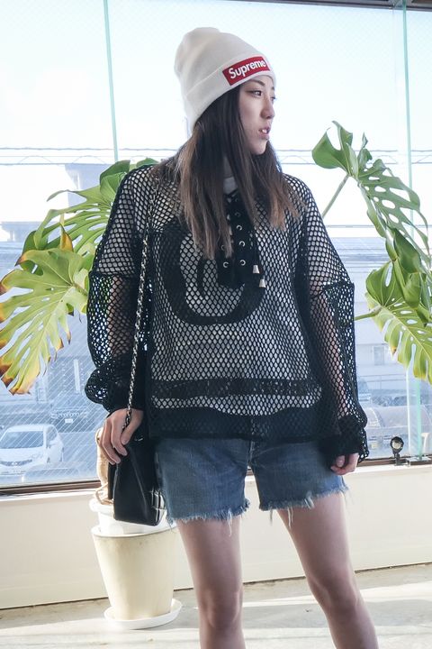 【el conductorH】 MESH KNIT BLACK ストリートコーデ