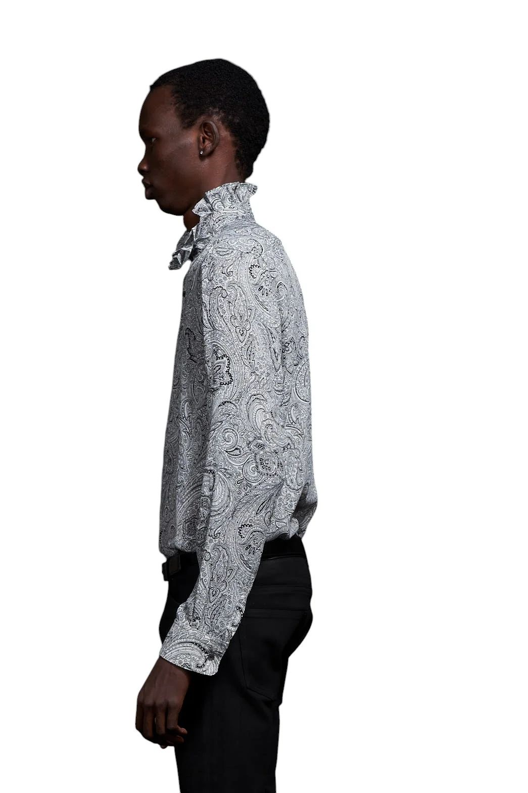 Matte Paisley Hi Neck Frill Shirt マットペイズリーハイネックフリルネックシャツ
