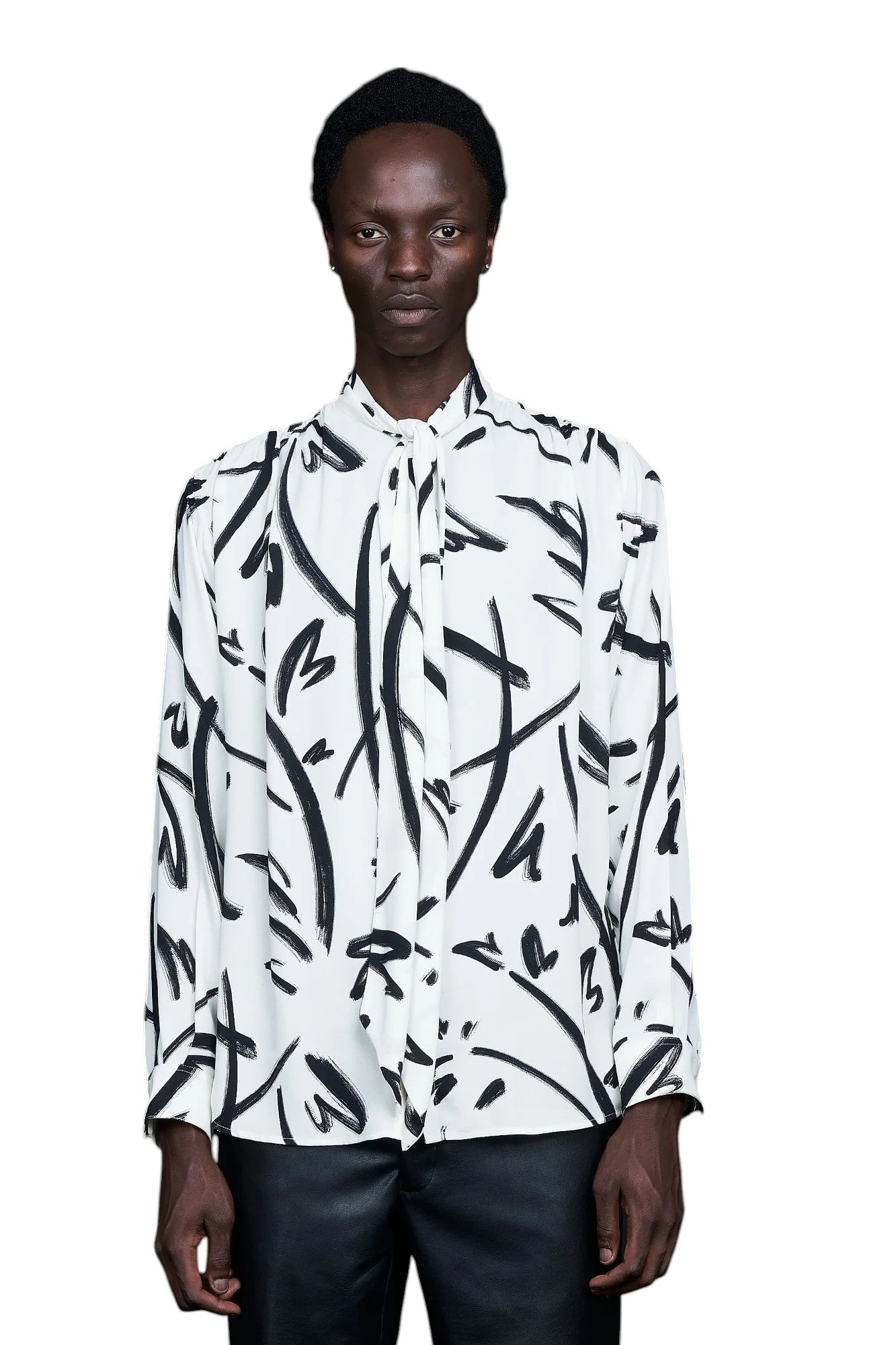 Hand paint Gather Ribbon Shirt WHITE