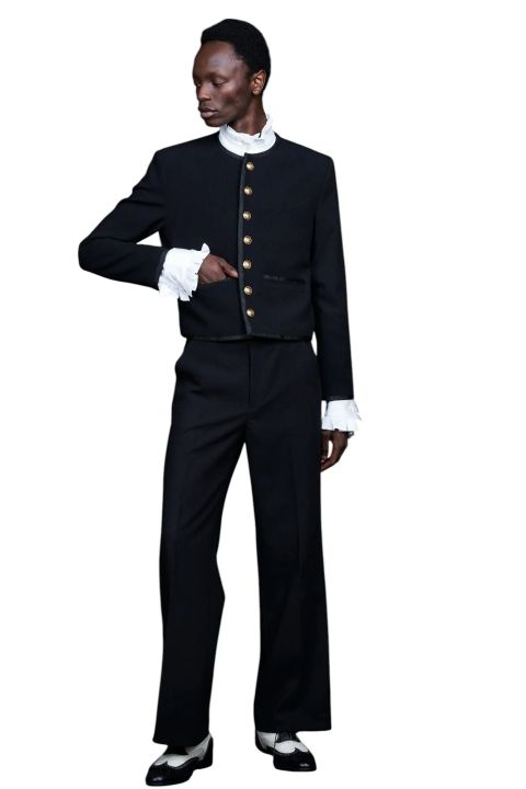 No Collar Cropped Bellboy JK BLACK