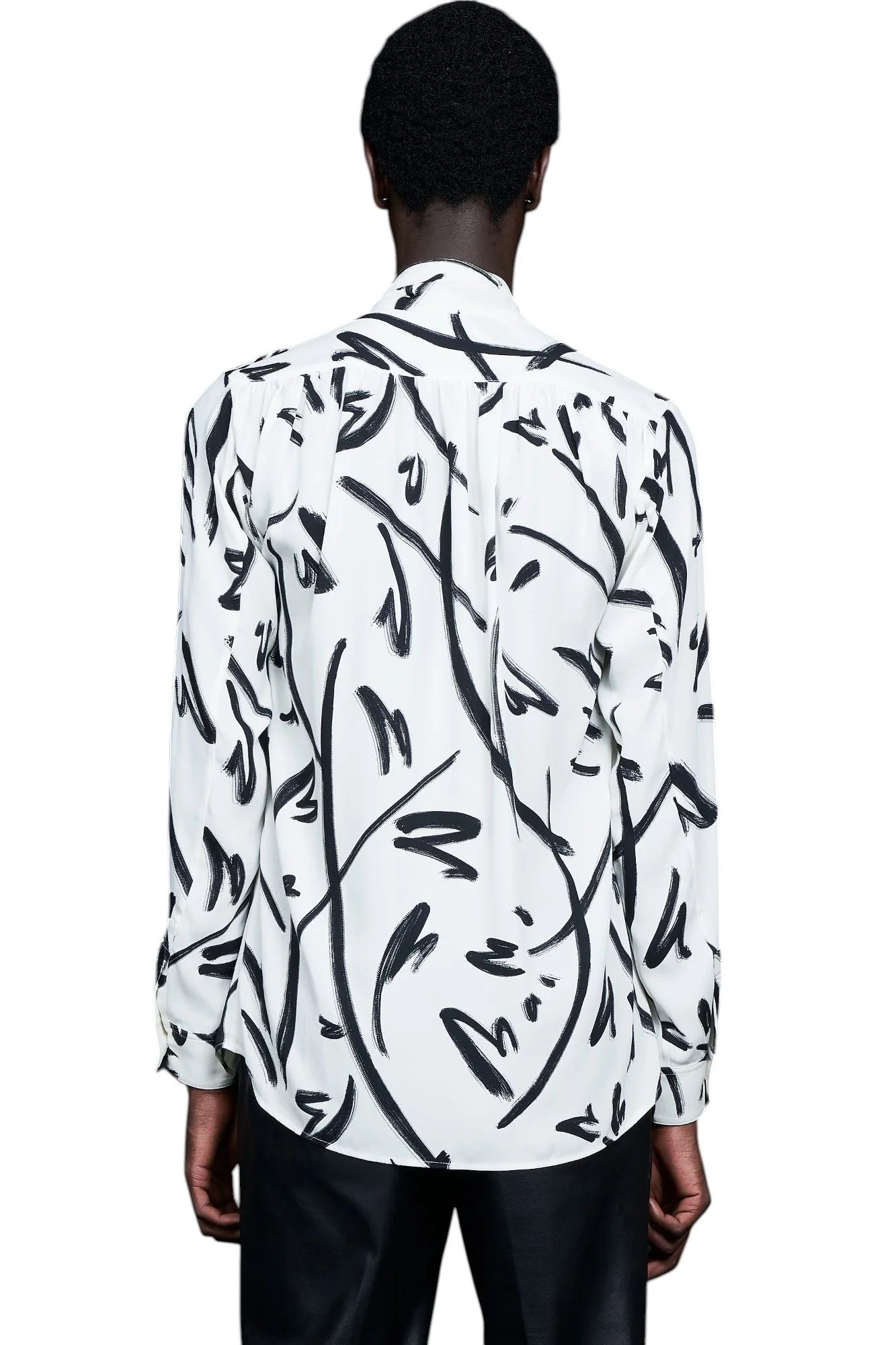 Hand paint Gather Ribbon Shirt WHITE