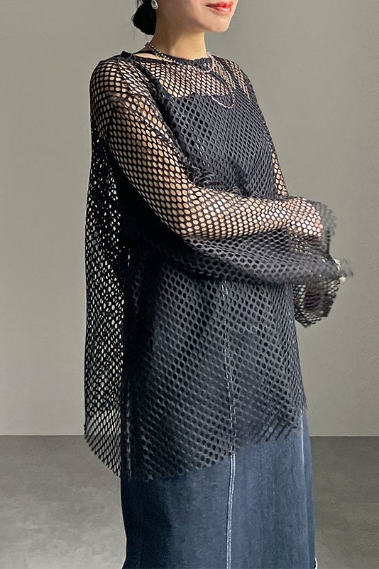 ボックスシルエット メッシュ プルオーバー BLACK