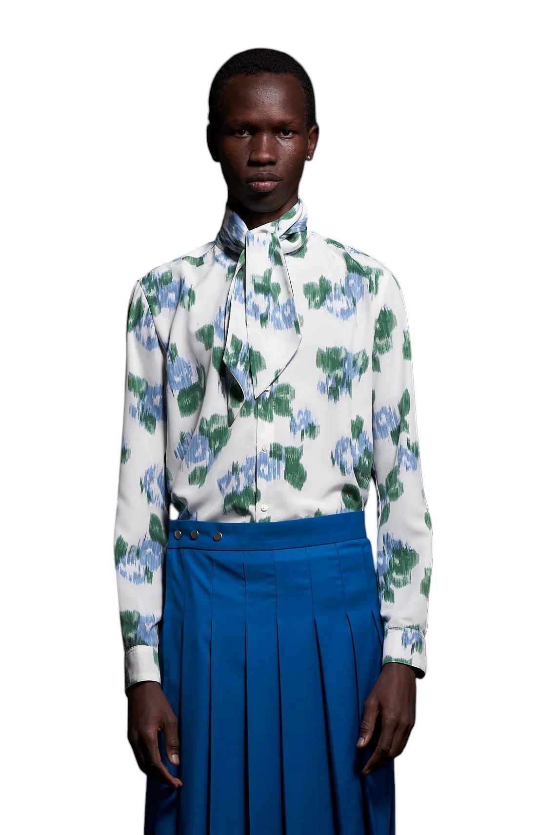 Pixel Flower Print Ribbon Shirt ピクセルフラワーリボンシャツ