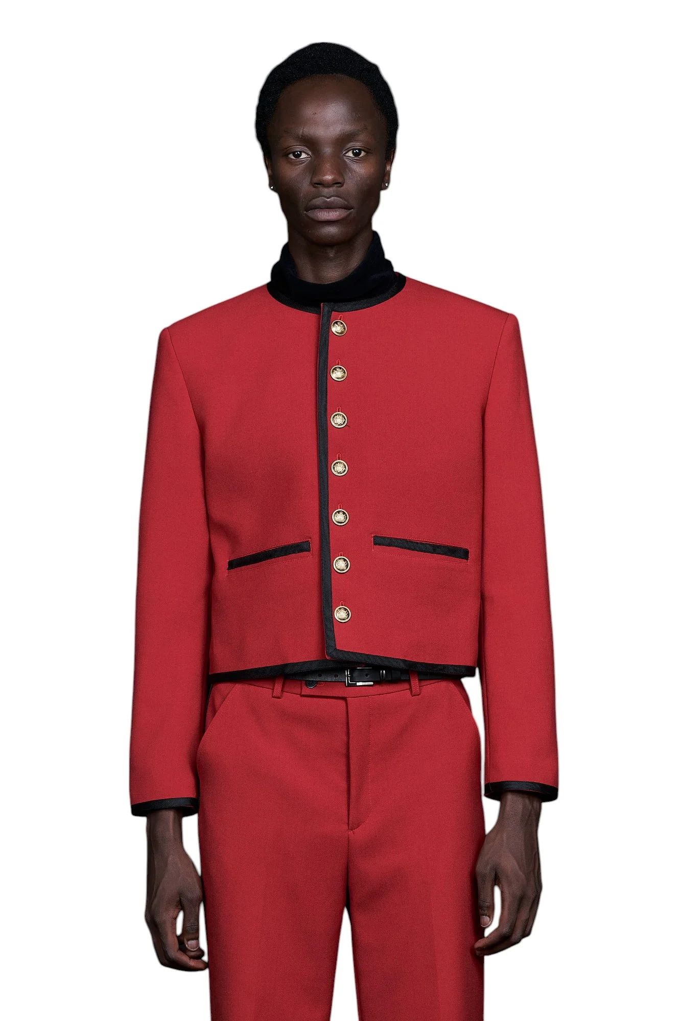 No Collar Cropped Bellboy JK RED