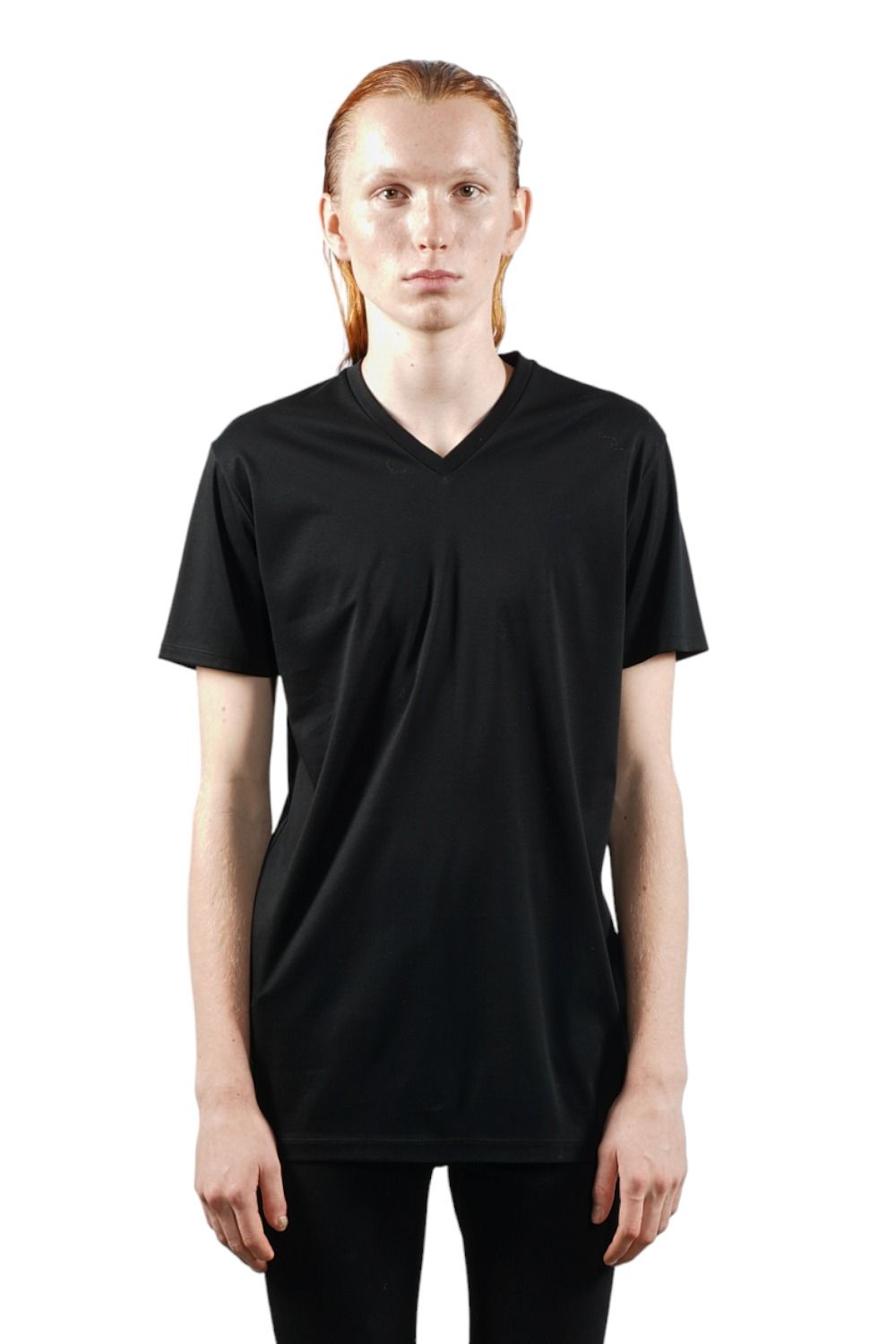 シルケットスムースVネックTシャツ BLACK