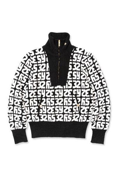 SY ロゴ ニット ジップアップ セーター ブラック