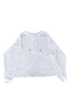 Cotton Laceup Long  Sleeve Mesh TOP ホワイト