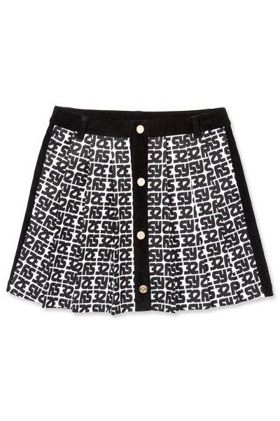 フロントプリーツ プリント スカート ブラック